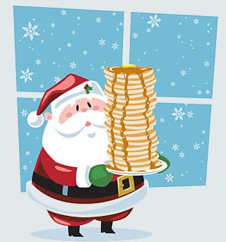  Illustrated Santa holding a stack of pancakes